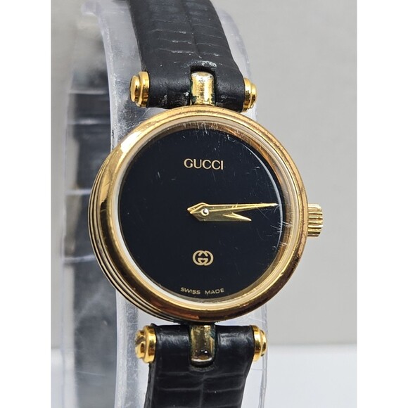 Vintage Gucci Womens Stack Gold Plated Black Dial Quartz Swiss Watch New Battery main image 7